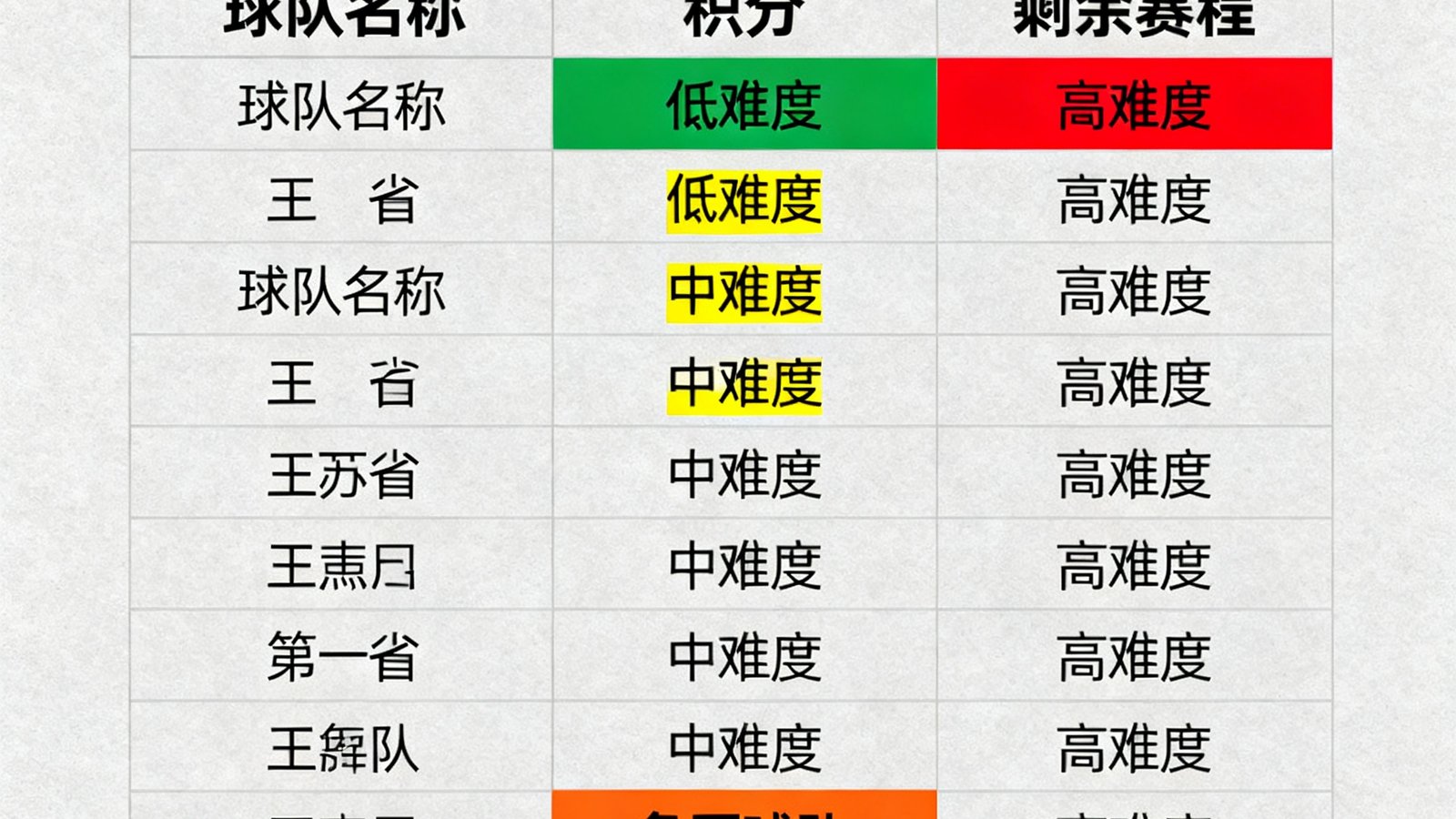 英超积分榜可视化图表，用颜色标注争冠球队的剩余赛程难度